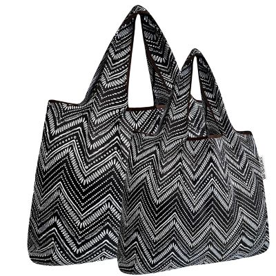 Wrapables Large & Small Foldable Tote Nylon Reusable Grocery Bags, Set of 2, Intricate Chevron Image 1