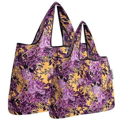 Wrapables Large & Small Foldable Tote Nylon Reusable Grocery Bags, Set of 2, Lavender Bloom Image 1