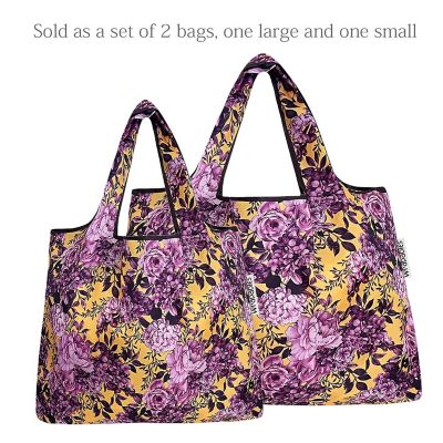Wrapables Large & Small Foldable Tote Nylon Reusable Grocery Bags, Set of 2, Lavender Bloom Image 2