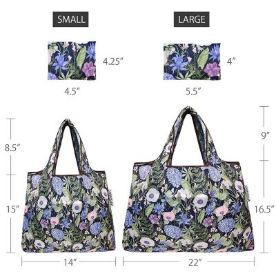 Wrapables Large & Small Foldable Tote Nylon Reusable Grocery Bags, Set of 2, Lavender Bouquet Image 1