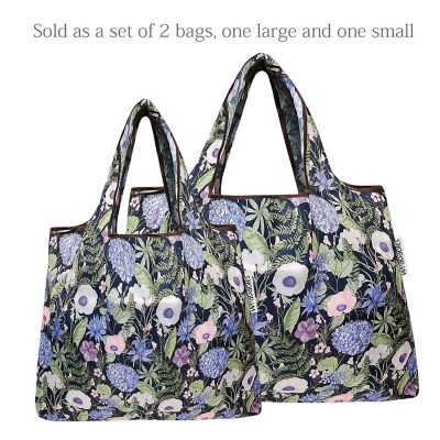 Wrapables Large & Small Foldable Tote Nylon Reusable Grocery Bags, Set of 2, Lavender Bouquet Image 2