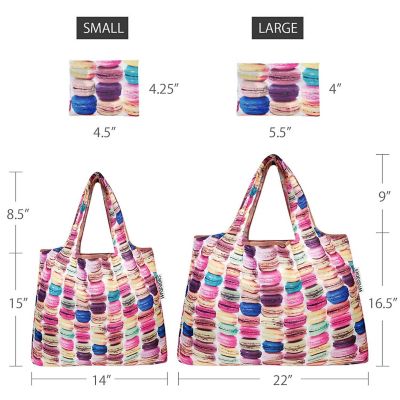 Wrapables Large & Small Foldable Tote Nylon Reusable Grocery Bags, Set of 2, Macarons Image 1