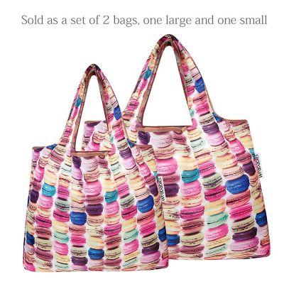 Wrapables Large & Small Foldable Tote Nylon Reusable Grocery Bags, Set of 2, Macarons Image 2