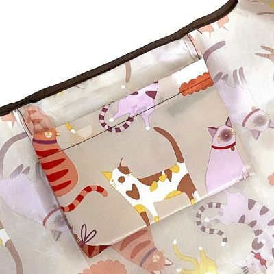 Wrapables Large & Small Foldable Tote Nylon Reusable Grocery Bags, Set of 2, Neutral Felines Image 3