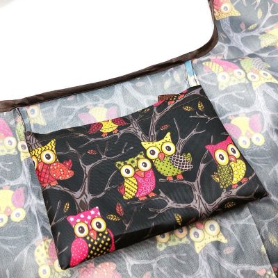 Wrapables Large & Small Foldable Tote Nylon Reusable Grocery Bags, Set of 2, Owls Image 3