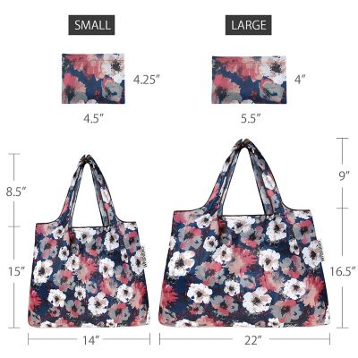 Wrapables Large & Small Foldable Tote Nylon Reusable Grocery Bags, Set of 2, Poppies Image 1