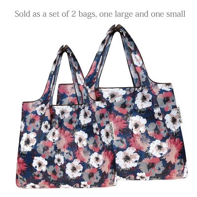 Wrapables Large & Small Foldable Tote Nylon Reusable Grocery Bags, Set of 2, Poppies Image 2