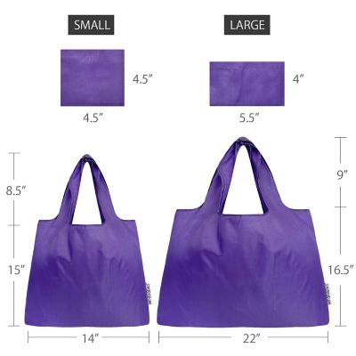 Wrapables Large & Small Foldable Tote Nylon Reusable Grocery Bags, Set of 2, Purple Image 1