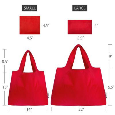 Wrapables Large & Small Foldable Tote Nylon Reusable Grocery Bags, Set of 2, Red Image 1