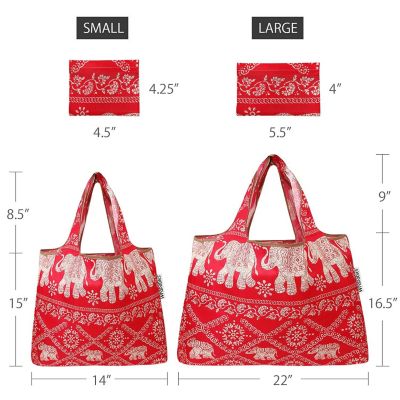 Wrapables Large & Small Foldable Tote Nylon Reusable Grocery Bags, Set of 2, Regal Elephants Image 1
