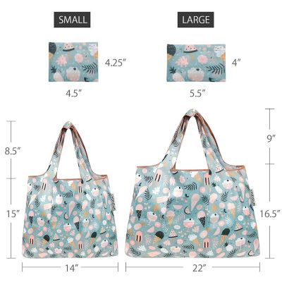 Wrapables Large & Small Foldable Tote Nylon Reusable Grocery Bags, Set of 2, Summer Treats Image 1
