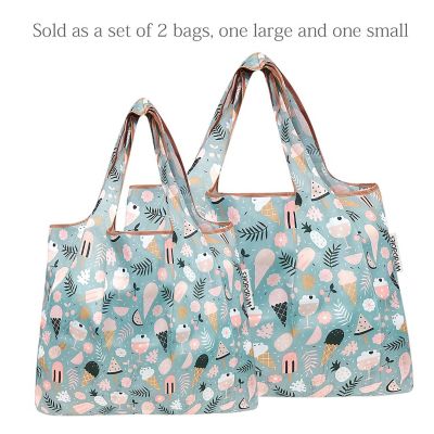 Wrapables Large & Small Foldable Tote Nylon Reusable Grocery Bags, Set of 2, Summer Treats Image 2