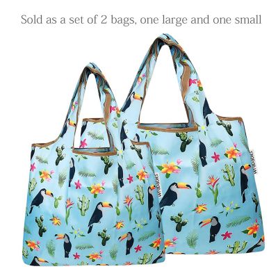 Wrapables Large & Small Foldable Tote Nylon Reusable Grocery Bags, Set of 2, Toucan & Cacti Image 2