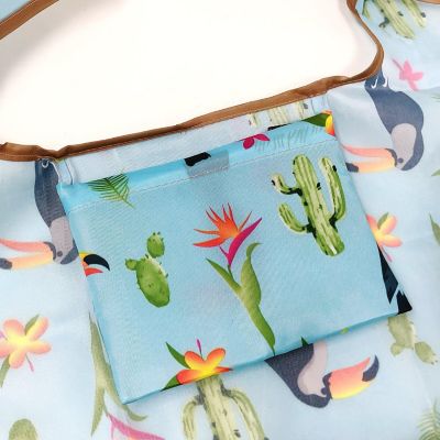 Wrapables Large & Small Foldable Tote Nylon Reusable Grocery Bags, Set of 2, Toucan & Cacti Image 3