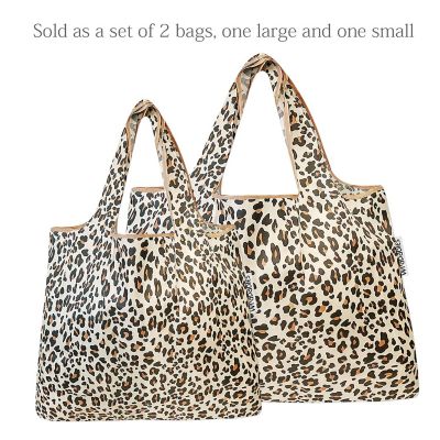 Wrapables Large & Small Foldable Tote Nylon Reusable Grocery Bags, Set of 2, Wild Cat Image 2