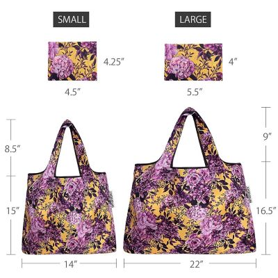 Wrapables Large & Small Foldable Tote Nylon Reusable Grocery Bags, Set of 4, Tulips & Lavender Image 1