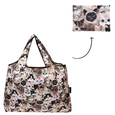Wrapables Large Foldable Tote Nylon Reusable Grocery Bag, 3 Pack, Kitties & Puppies Image 2