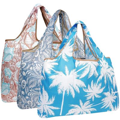 Wrapables Large Foldable Tote Nylon Reusable Grocery Bag, 3 Pack, Ocean Breeze Image 1