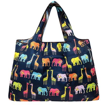 Wrapables Large Foldable Tote Nylon Reusable Grocery Bag, Animals & Hearts Image 1