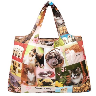 Wrapables Large Foldable Tote Nylon Reusable Grocery Bag, Cats & Dogs Image 1