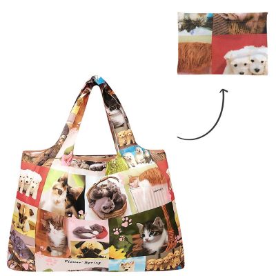 Wrapables Large Foldable Tote Nylon Reusable Grocery Bag, Cats & Dogs Image 2