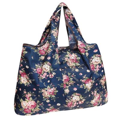 Wrapables Large Foldable Tote Nylon Reusable Grocery Bag, Classic Roses Image 1