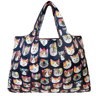 Wrapables Large Foldable Tote Nylon Reusable Grocery Bag, Crazy Cats Image 1