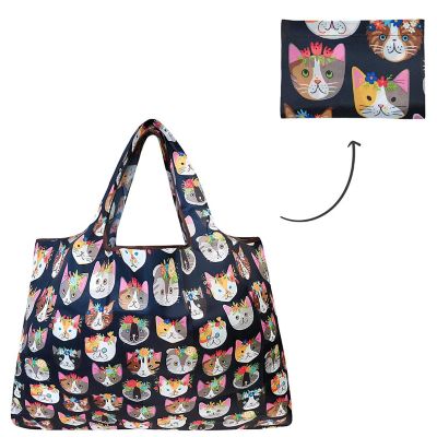 Wrapables Large Foldable Tote Nylon Reusable Grocery Bag, Crazy Cats Image 2