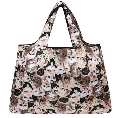 Wrapables Large Foldable Tote Nylon Reusable Grocery Bag, Cuddly Kitties Image 1