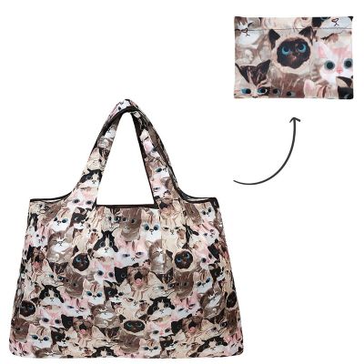 Wrapables Large Foldable Tote Nylon Reusable Grocery Bag, Cuddly Kitties Image 2