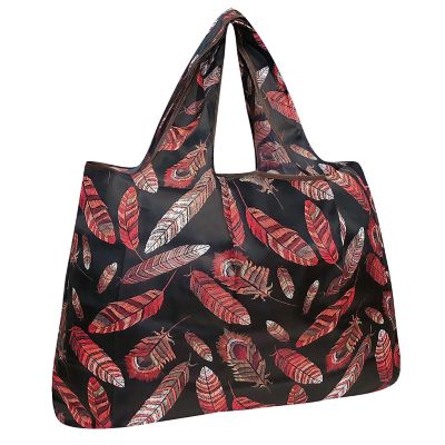 Wrapables Large Foldable Tote Nylon Reusable Grocery Bag, Feathers Image 1