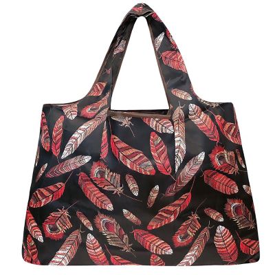 Wrapables Large Foldable Tote Nylon Reusable Grocery Bag, Feathers Image 1