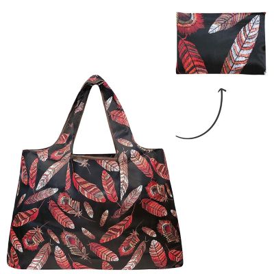 Wrapables Large Foldable Tote Nylon Reusable Grocery Bag, Feathers Image 2