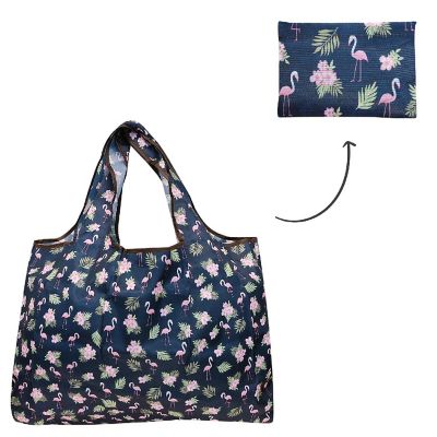 Wrapables Large Foldable Tote Nylon Reusable Grocery Bag, Flamingos Image 2