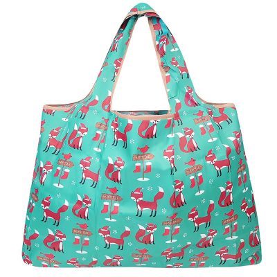 Wrapables Large Foldable Tote Nylon Reusable Grocery Bag, Foxes Image 1