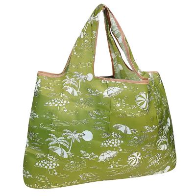 Wrapables Large Foldable Tote Nylon Reusable Grocery Bag, Green Paradise Image 1