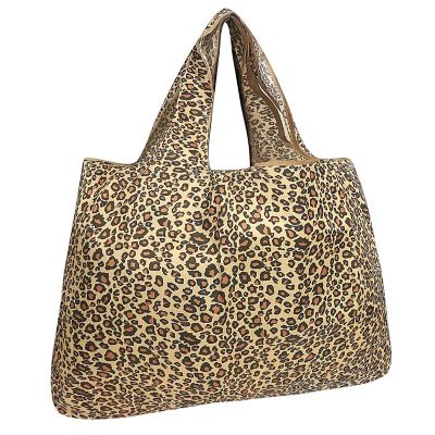 Wrapables Large Foldable Tote Nylon Reusable Grocery Bag, Leopard Print Image 1