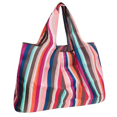 Wrapables Large Foldable Tote Nylon Reusable Grocery Bag, Multi-Color Stripes Image 1