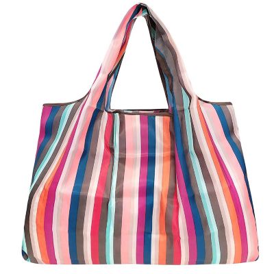 Wrapables Large Foldable Tote Nylon Reusable Grocery Bag, Multi-Color Stripes Image 1