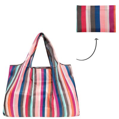 Wrapables Large Foldable Tote Nylon Reusable Grocery Bag, Multi-Color Stripes Image 2