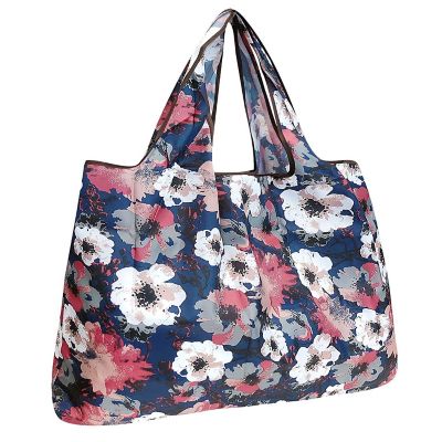 Wrapables Large Foldable Tote Nylon Reusable Grocery Bag, Poppies Image 1