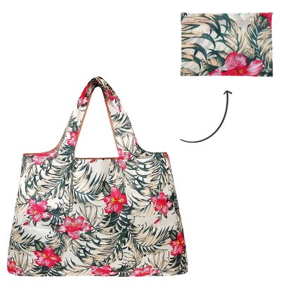 Wrapables Large Foldable Tote Nylon Reusable Grocery Bag, Tropica Pink Floral Image 2