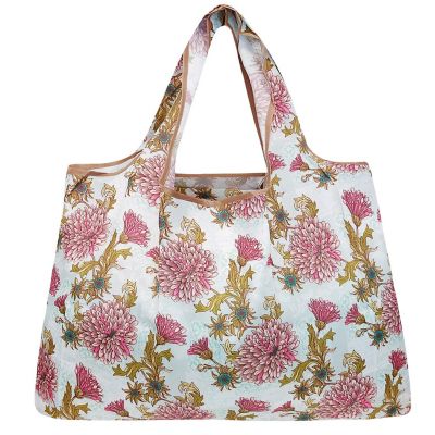 Wrapables Large Foldable Tote Nylon Reusable Grocery Bag, Vintage Chrysanthemums Image 1
