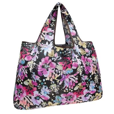 Wrapables Large Foldable Tote Nylon Reusable Grocery Bag, Violet Flowers Image 1