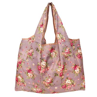 Wrapables Large Foldable Tote Nylon Reusable Grocery Bag, Yellow and Pink Roses Image 2
