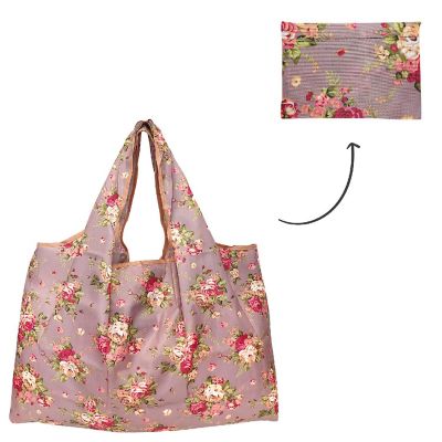 Wrapables Large Foldable Tote Nylon Reusable Grocery Bag, Yellow and Pink Roses Image 3