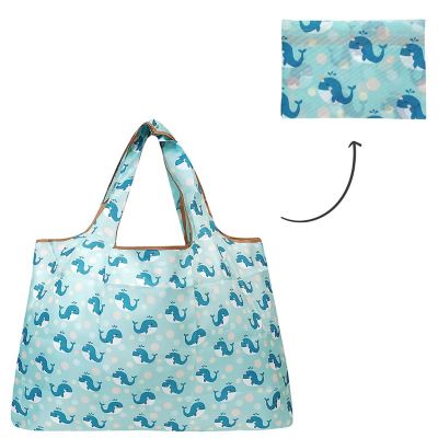 Wrapables Large Foldable Tote Nylon Reusable Grocery Bags, Blue Whales Image 2
