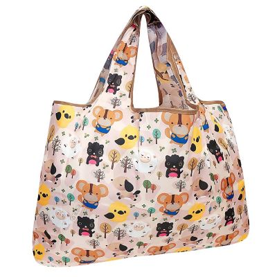 Wrapables Large Foldable Tote Nylon Reusable Grocery Bags, Cutie Animals Image 1