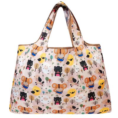 Wrapables Large Foldable Tote Nylon Reusable Grocery Bags, Cutie Animals Image 1