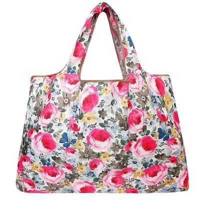 Wrapables Large Foldable Tote Nylon Reusable Grocery Bags, Easter Floral Image 1